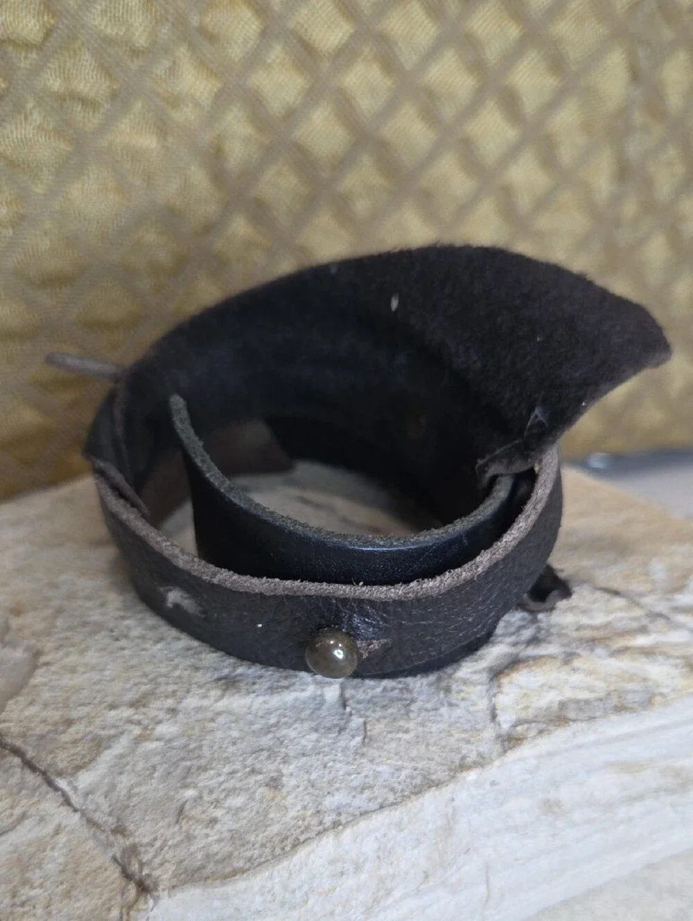 Dark Brown Black Leather Snap Cuff Bracelet Artisan Made